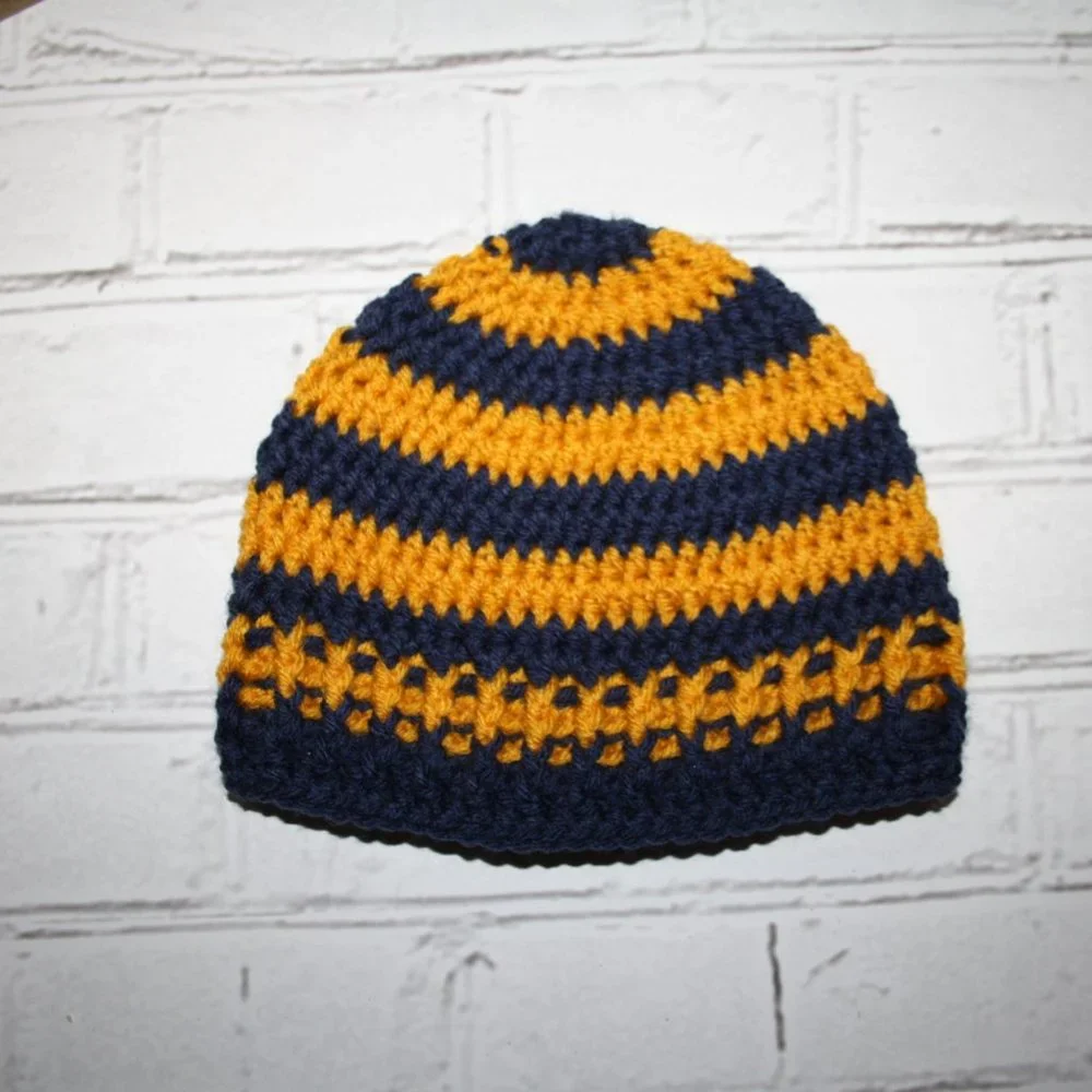 💙 TODDLER CROCHET BEANIE · BLUE & YELLOW 💛